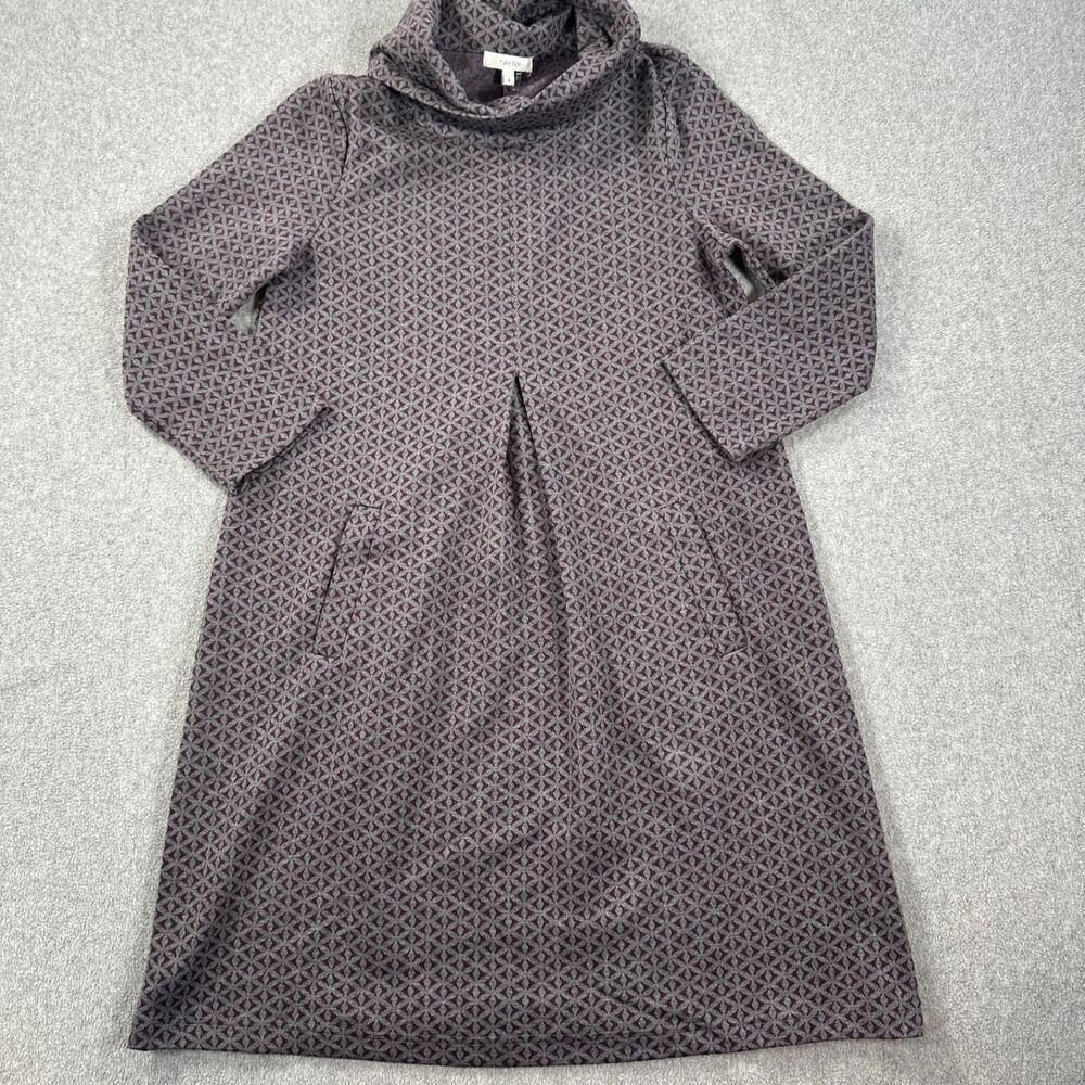 Tyler Boe Cowl Neck Dress Women's Small Purple Gray 3/4 Sleeve Pockets Pleated